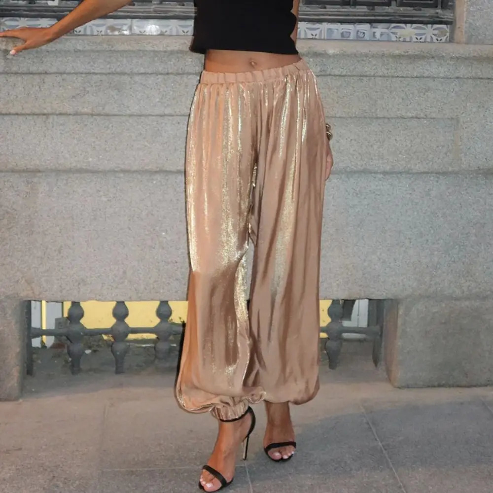 Loose Satin Lantern Pants Elastic High Waist High Waist Trousers Elegant Long Crepe Loose Bloomers Women 260921