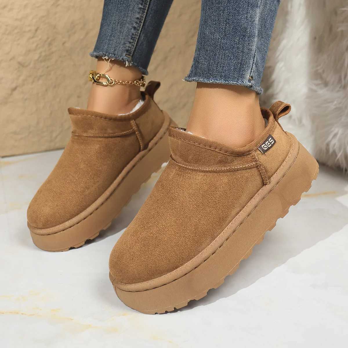 Snow Boots for Women 2026 Winter New Cashmere Warm Thick Soles Without Heel-covered Hair Half Slipper Cotton Shoes for Women T260922