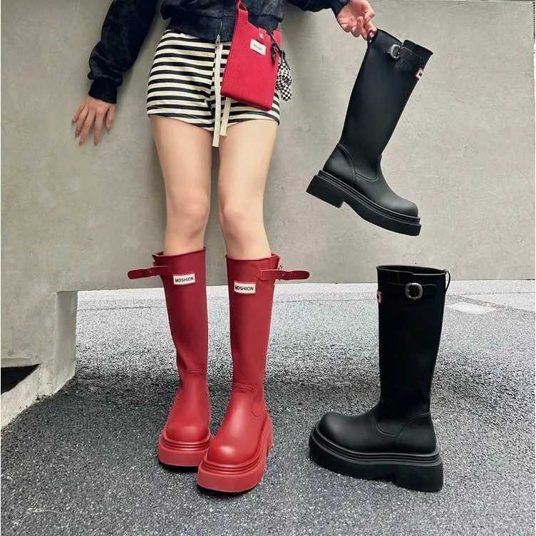 Designer red high-top Boots Women's rain boots thick-soled over-the-knee riding boots for outdoor camping J260922