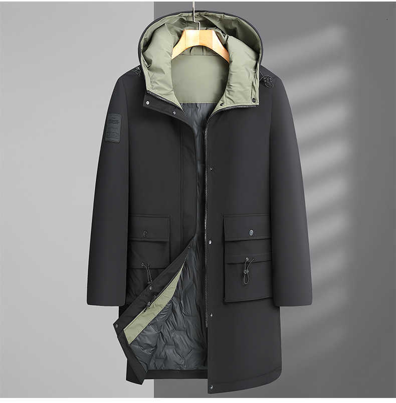 Oversized Parkas Men's Casual Down Warm Hooded White Duck Down Jacket Men's 2025 Winter Mid-Long Puffer Coat Outwear Loose Thicken Padded