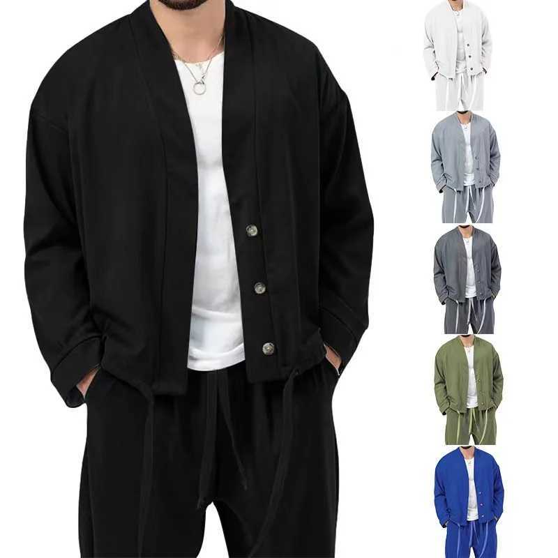 New Men's Business Tracksuits Casual Sporty Men's Long-Sleeved Suit for Spring and Autumn. Men's Pure Color Loose Coat with Fashionab