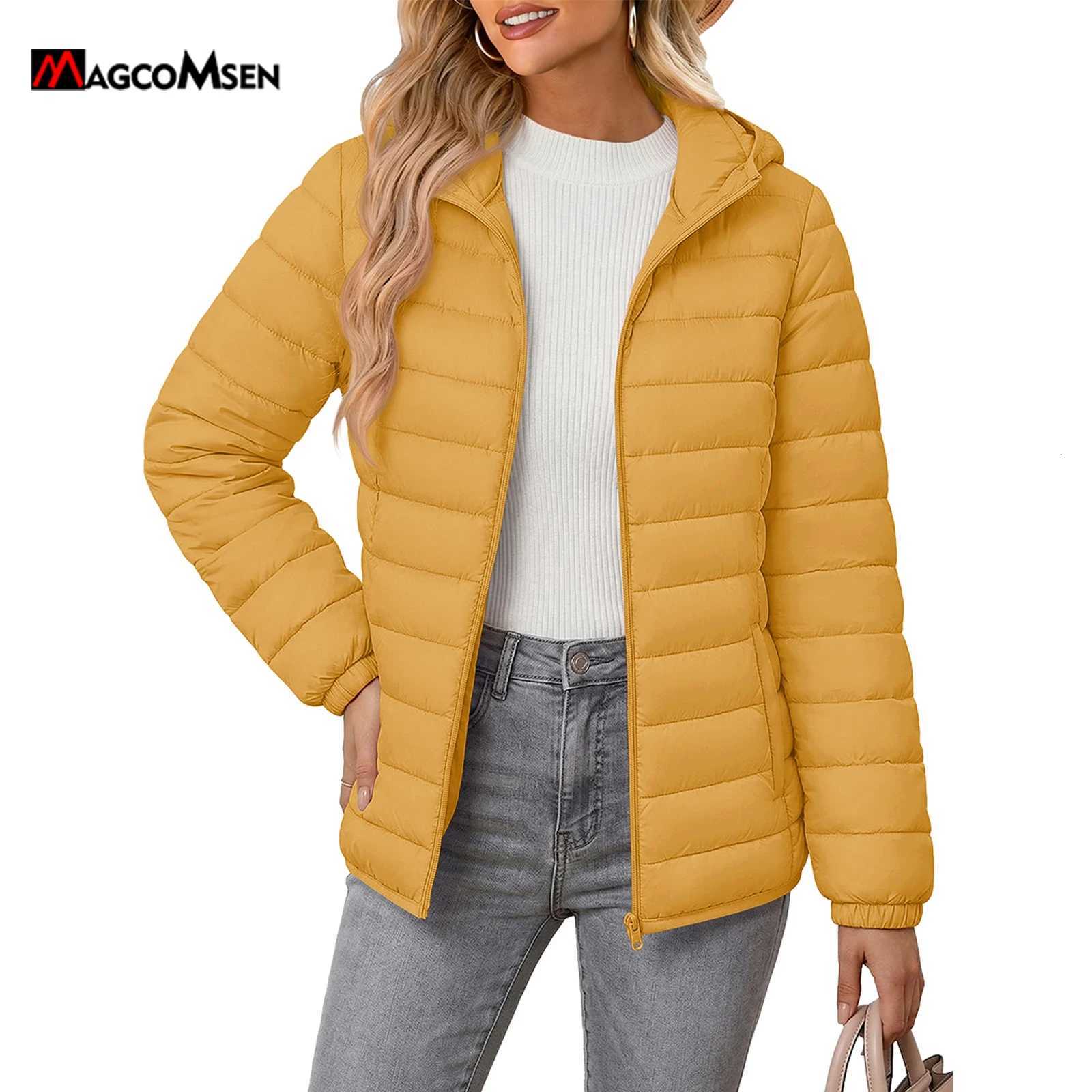 Women's Jackets MAGCOMSEN Women's Lightweight Hooded Puffer Jacket Full Zip Quilted Coat Warm Winter Outerwear Casual C260921