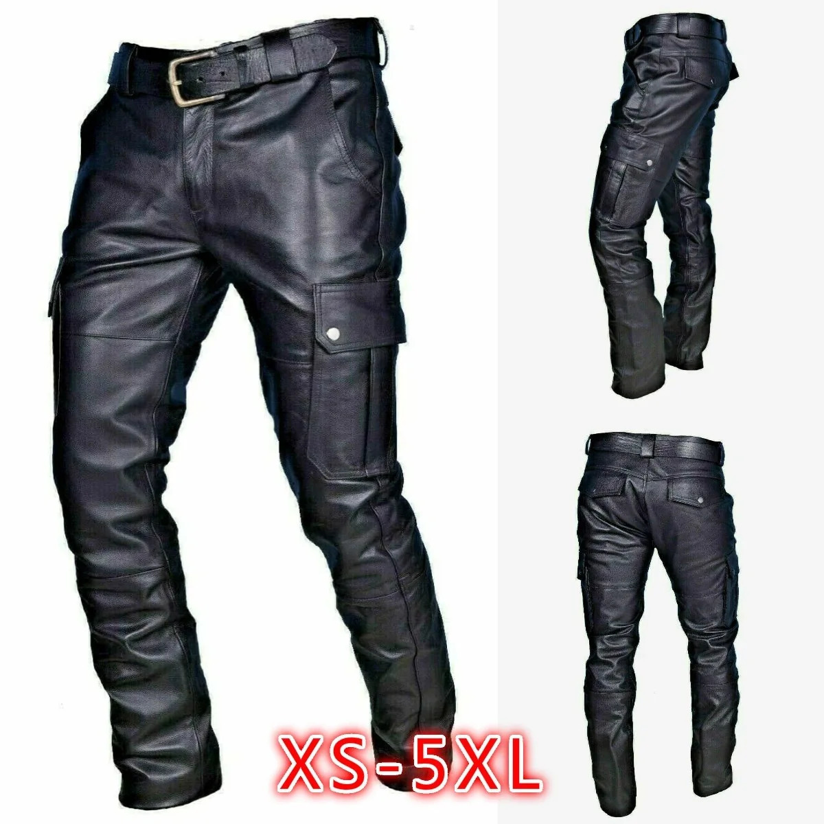 Men's PU Leather Pants with Belt Casual Punk Style Straight Leg Mid Waist Urban Fashion Trousers for Men Streetwear 260922