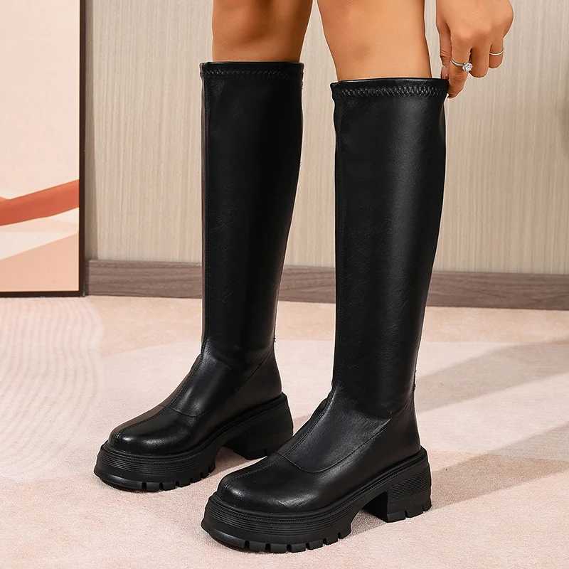 Designer Platform Boots Black Chunky Knee High Boots Women Fashion Back Zipper Pu Leather Long Boots Woman Thick Sole Motorcycle Botas Mujer J260922