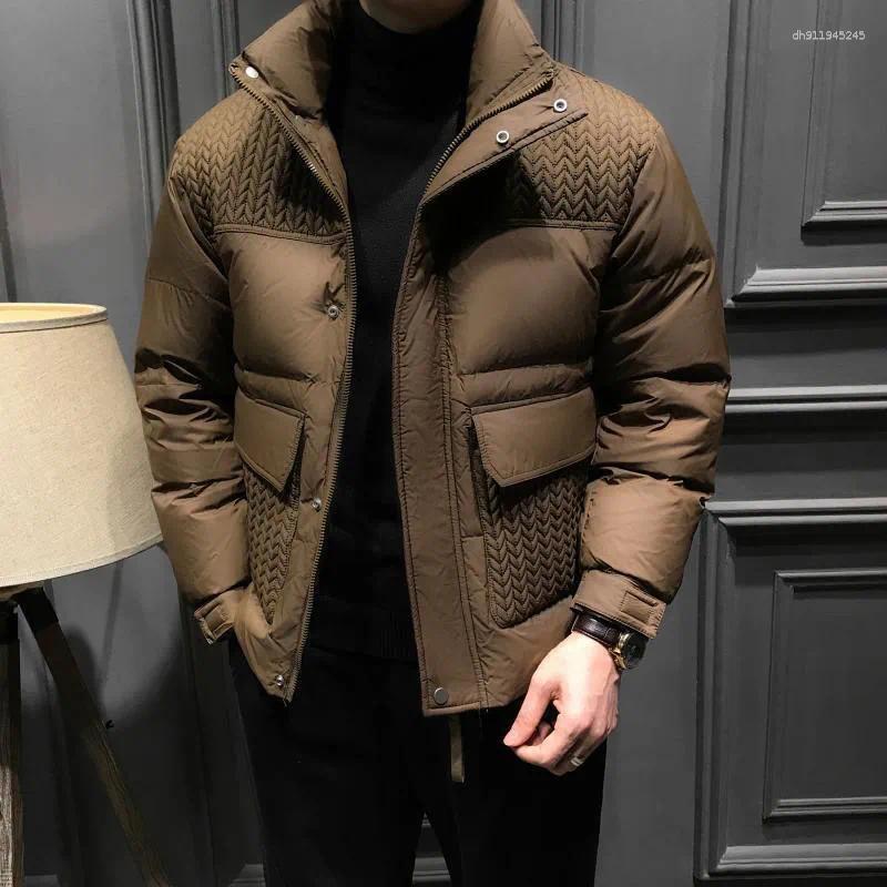 Winter White Duck Down Jackets Men's Thick Stand Collar Coats Men Solid Color Pockets Warm Overcoats D06