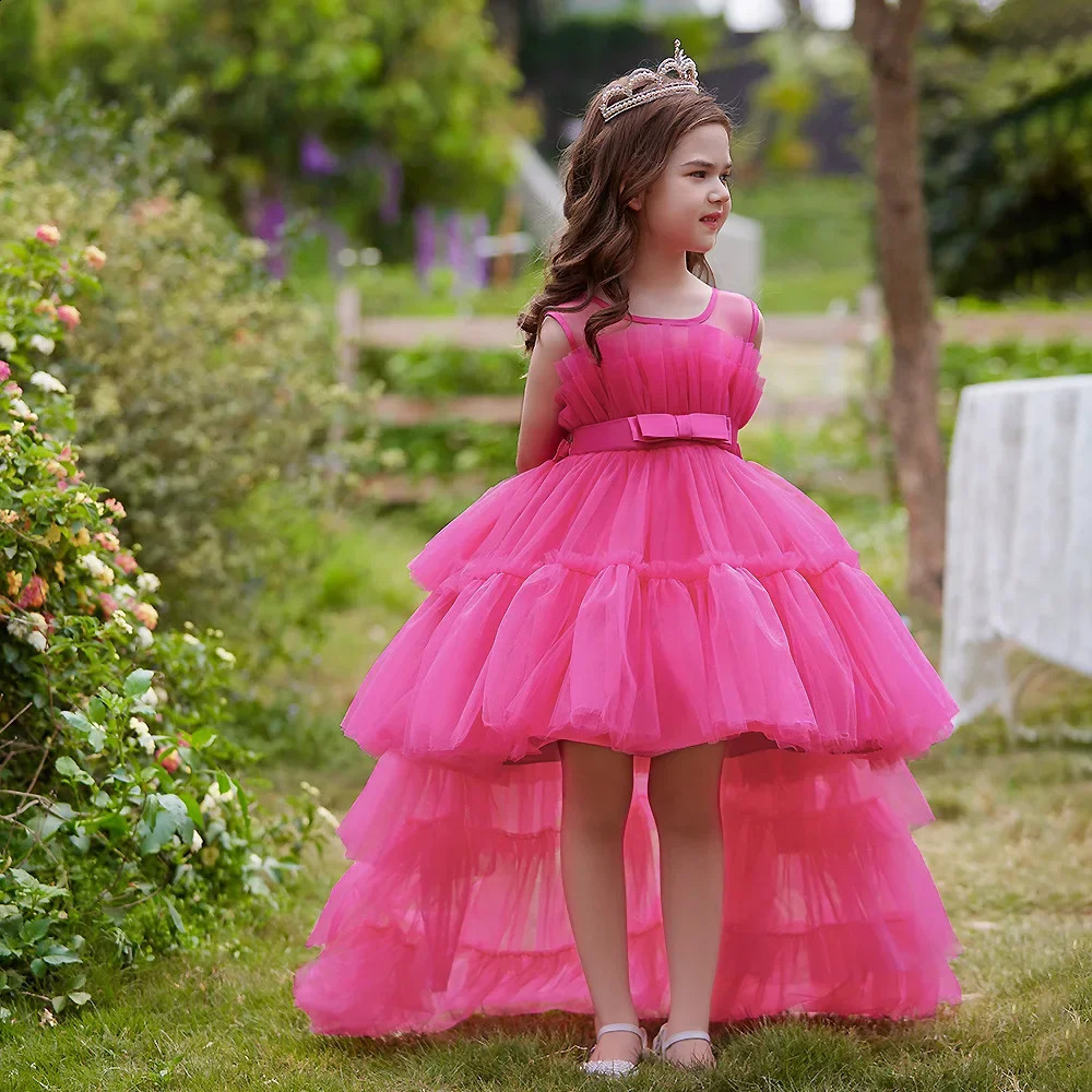 8 Colors Kid's Party Formal Evening Dresses Elegant For Girls With Trailing Detachable Princess Dress 260901