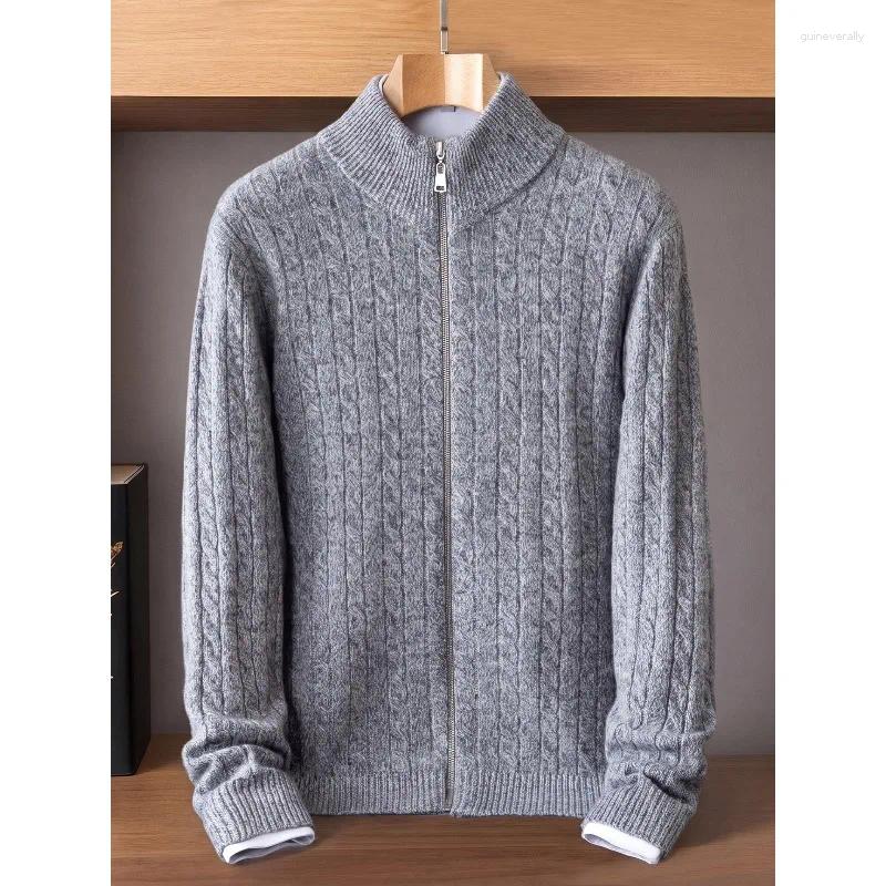 Arrival Pure Cashmere Knit Stand-Up Collar Long Zipper Thickened Design Men's Casual Outerwear Plus Size S-5XL 6XL