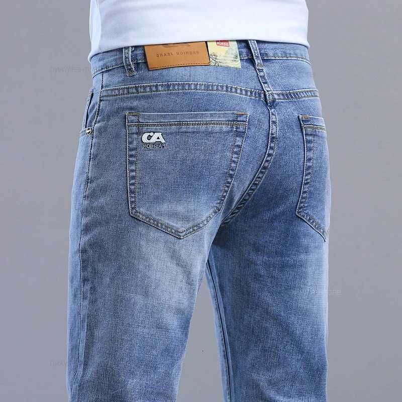 Jeans High Men's Quality Spring Autumn Men's Slim Jeans Stylish Casual Stretch Fabric Denim Pants Classic Trousers Smoke Gray Plus Size 40
