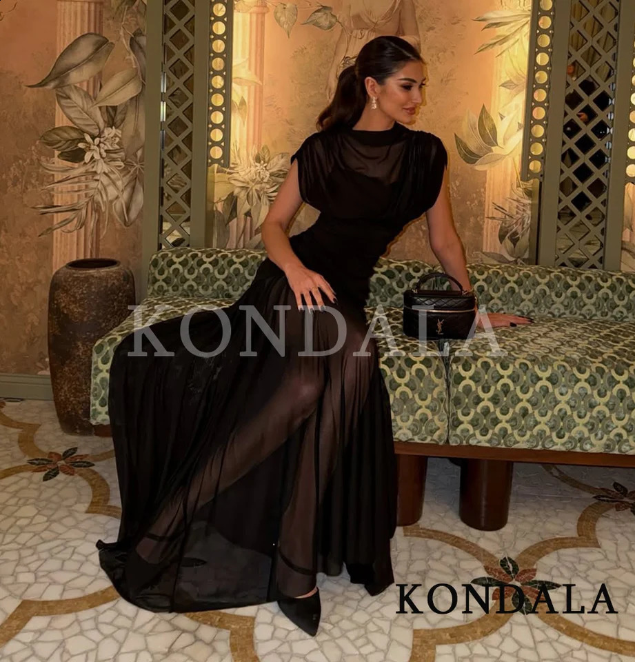KONDALA Trendy Cocktail Party Dress Women Glamorous Black Elastic Mesh Yarn Long Dress 2026 Spring Summer Fashion Vintage Dress 260921