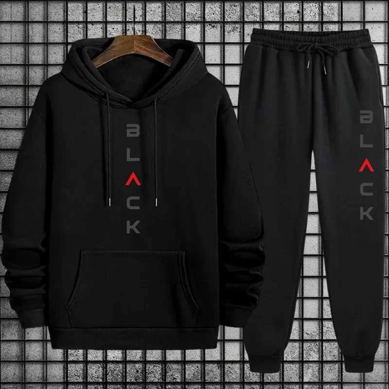 2026 Men's New Tracksuits Arrival Men's Tracksuit Black Letter Print Sweatshirt + Pants Urban Causal Fashion Sportswear Fall/winter Sports