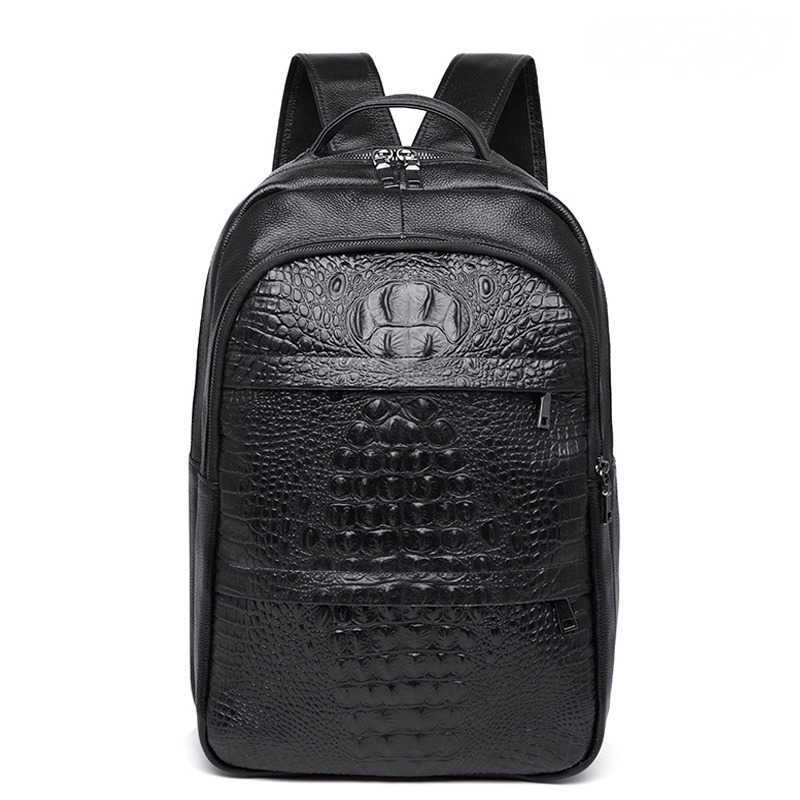 Crocodile Backpack Style Men's Fashion Backpack Male Soft Genuine Leather High Quality Student Bagpacks For Men Rucksack Large Capacity Mochila