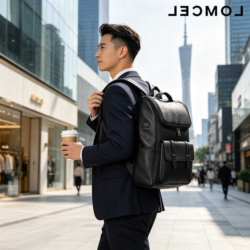 Nuova borsa a tracolla doppia da uomo LOMCEL 32 Backpack Style realizzata in vera pelle per uso aziendale Zaino da 16 pollici in pelle di vacchetta