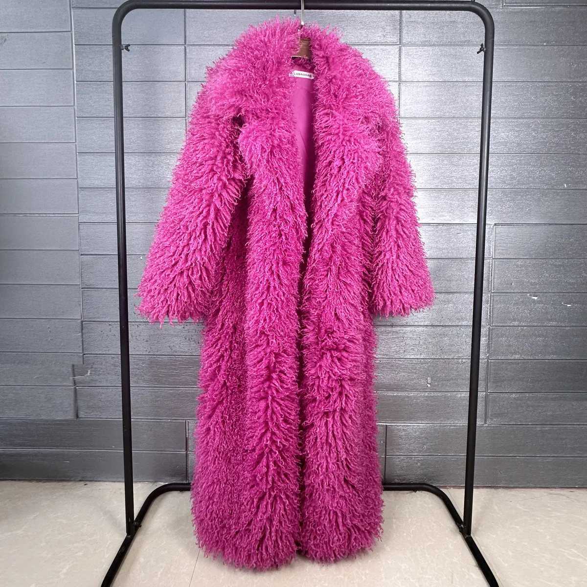 Women's Jackets 2025 Winter New Colorful Women's Furry Coat Rose Pink Faux Fur Coat Suit Collar Autumn Winter Thick Cardigan Long Overcoat