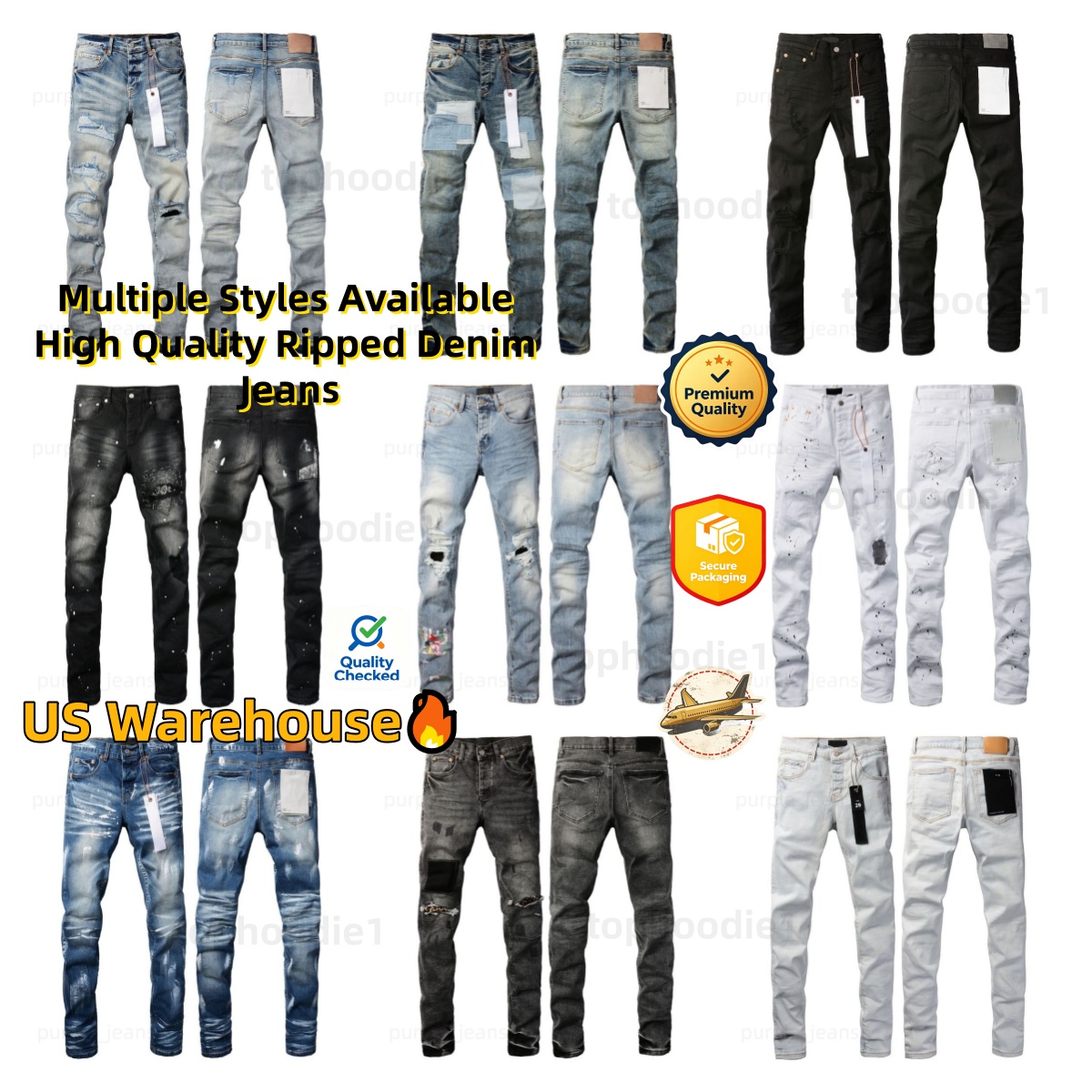 Vintage Rock Pattern Designer Denim Trousers Men Streetwear Retro Purple Denim Jeans High Quality US Stock S-XXL Fast Shipping Ripped Denim Jeans