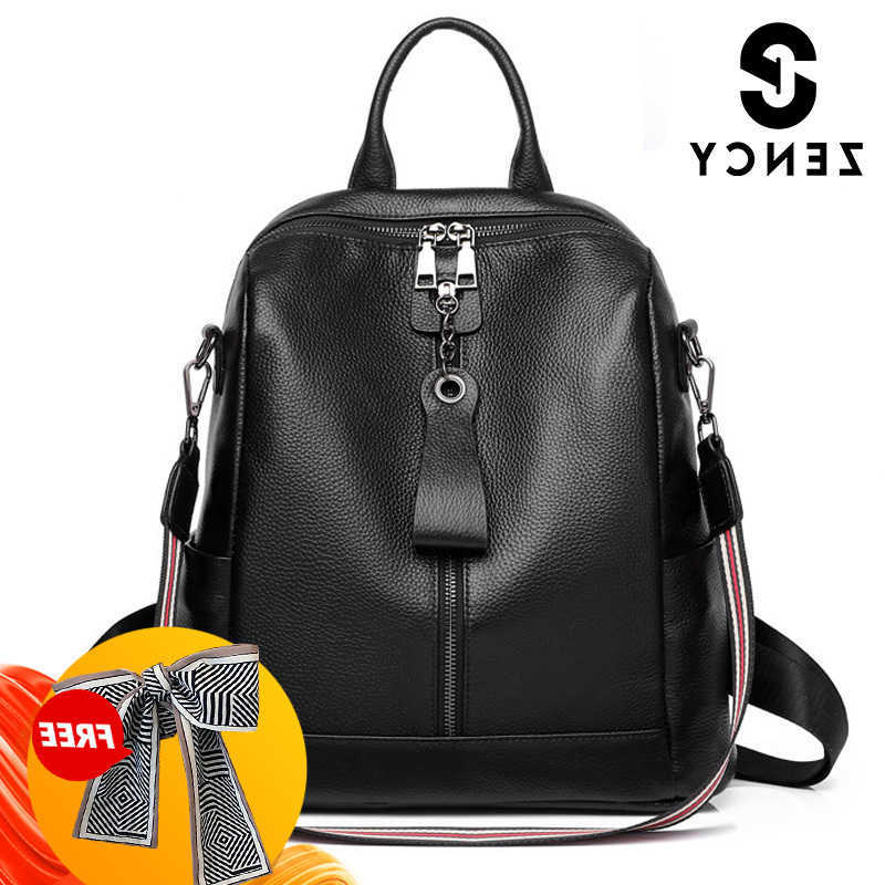Genuine Backpack Style Zency Soft Leather Backpack Casual Large Capacity Women Knapsack Leather Rucksack Shoulder Bag Black Purse Sac H260922