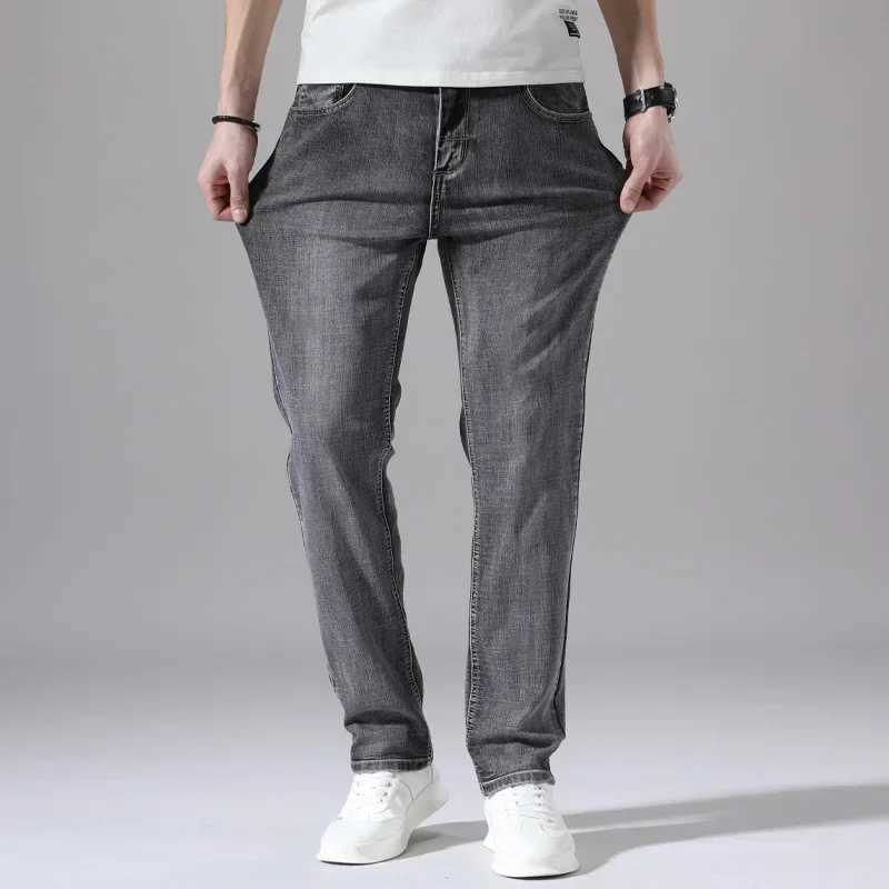 2026 Men's Jeans Cotton Stretch Jeans Business Casual Men's Thin Denim Jeans Grey Spring Summer Brand New Fit Straight Lightweight T260922
