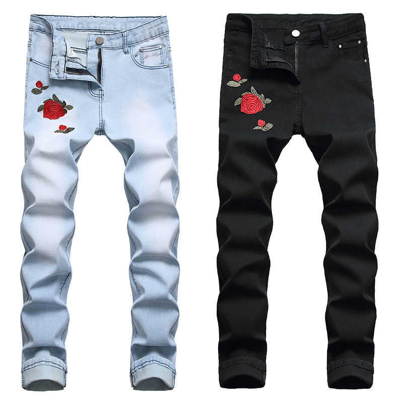 Men's Men's Jeans Slim Fit Jeans With High Street Fashion Embroidery High-quality Brand Blue and Black T260922