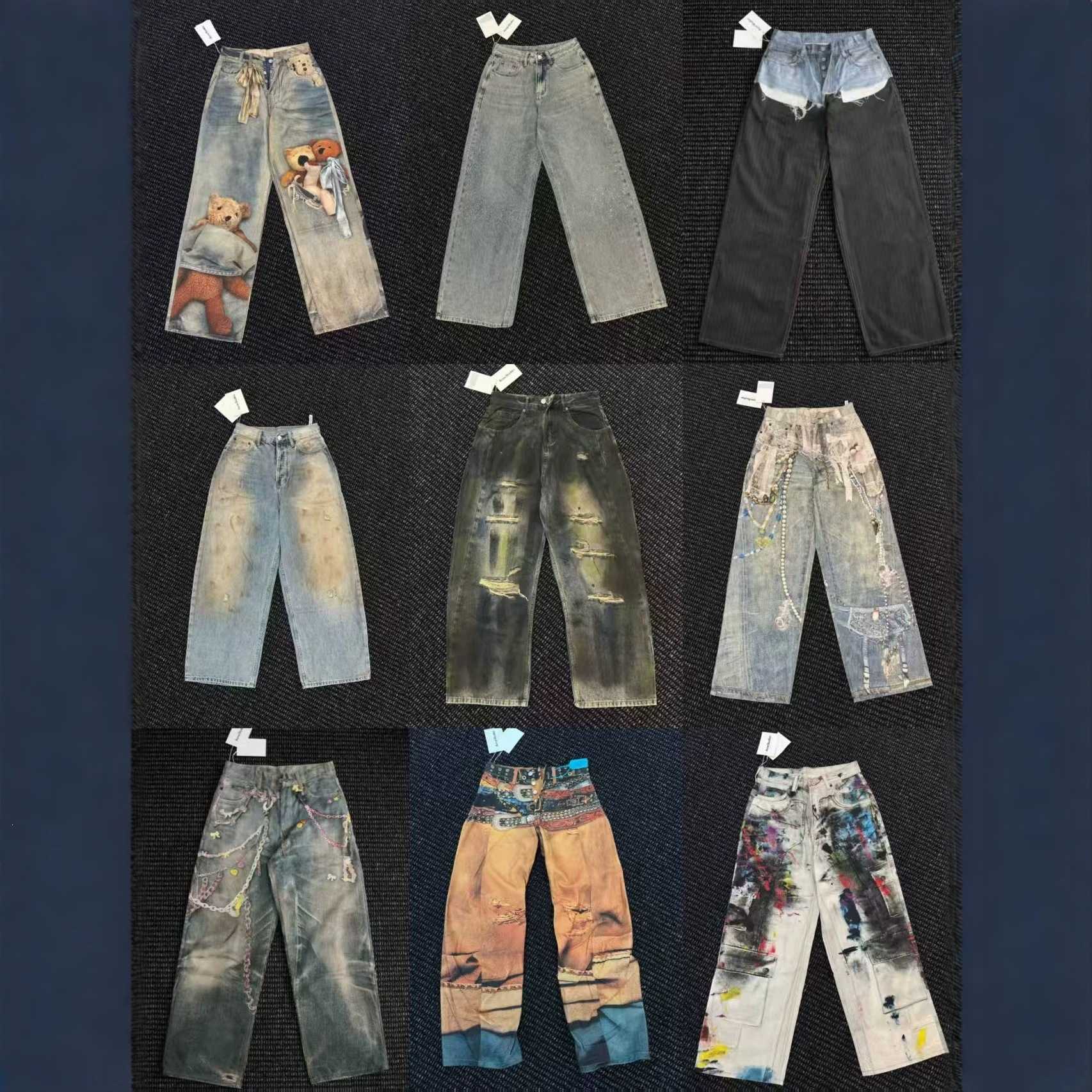 AC men's printed washed denim jeans new style loose fit casual versatile and fashionable T260921