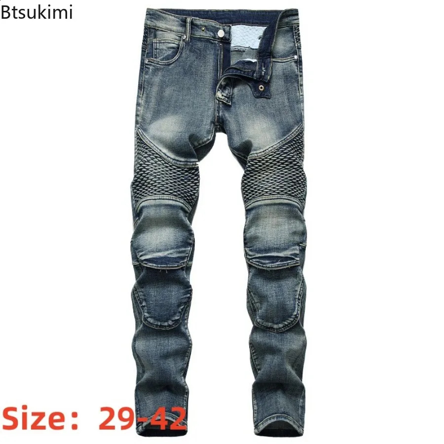 Men's Retro Style Slim Fit Jeans Pants High Quality Hip Hop High Street Casual Trousers Handsome Motorcycle Pants for Men 260921