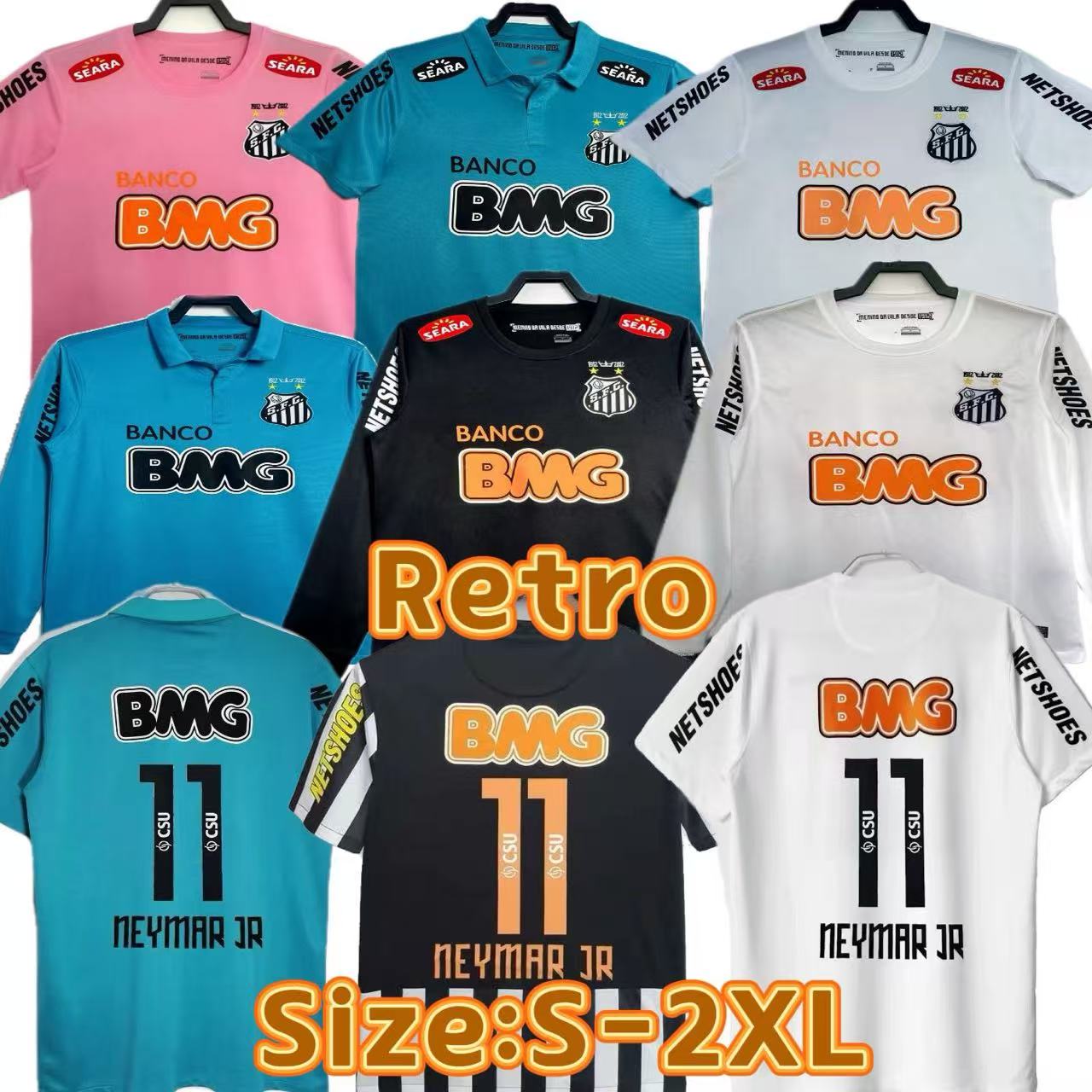 2012 2013 Santos retro soccer jerseys 12 13Home and away venue NEYMAR JR Home White Long Sleeves AWAY camisetas de foot vintage classic football shi