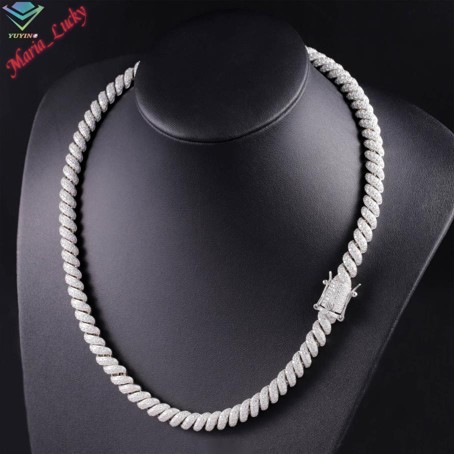 New Design High Quality 925 Silver Cuban Link Chain Iced Out VVS Moissanite Necklace Hip Hop Rapper Statement Jewelry Trendy Bling Chain for Men Dai