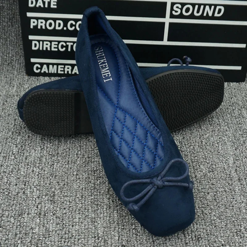 2025 Fashion Soft Suede Ballet Shoes Flat South Korean Square Top Single Shoes Pregnant Women's Large Casual Women's Shoes 260922