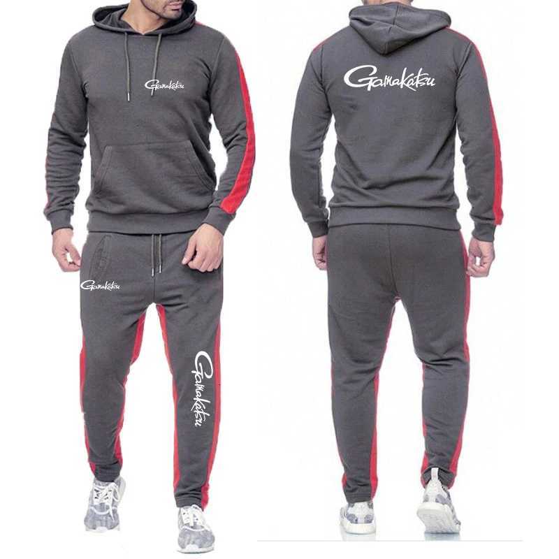 Tracksuits 2020 New Men's Printing Gamakatsu Fishing Solid Color Casual Autumn Men Hoodies + Pants Two-Piece Tracksuit Trendy Sportswear Set J2