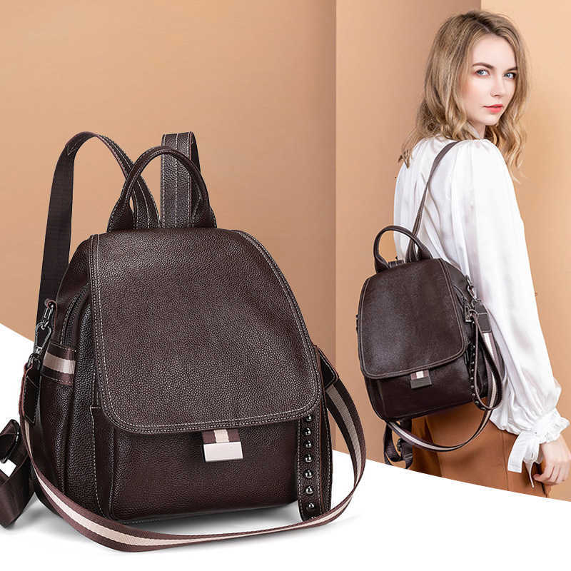 Backpack Genuine Leather Backpack Style Ladies Fashion Bag Pack Anti Theft Travel Bags Urban Soft Vintage Backbag Punk Style Street Personality H260