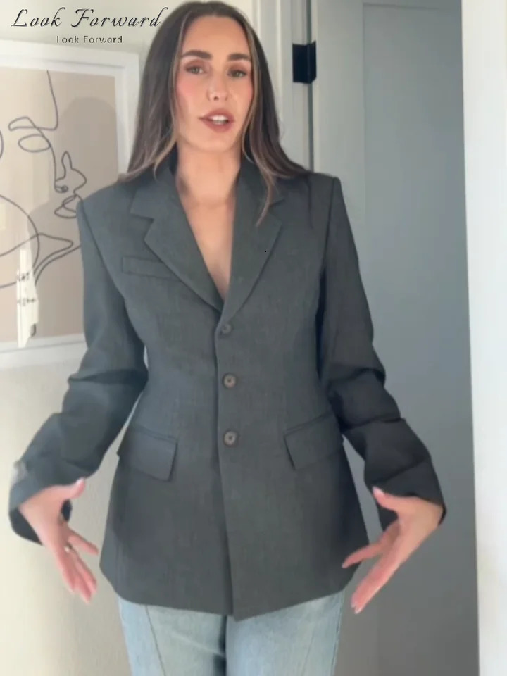 Casual Blazers Women's Slim Waist-cinching Single-breasted Full Sleeves Deep V-neck Coats 2026 Spring Ladies Solid Outwear 260921