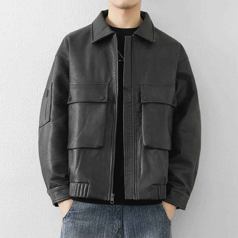High Men's Down Quality Parkas Men's Casual Duck Down Leather Jacket New 2026 Winter Windproof Warm Puffer Coat Outwear Loose Padded Tops