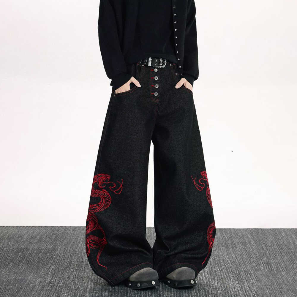 Jeans 2025 Men's Winter New Men's Embroidered Wide-Leg Jeans Unisex American Retro Fashion Trend High Street Loose Casual Niche Men's