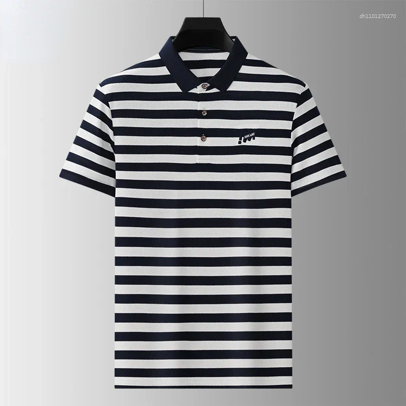 Cotton Striped Men's Polo Shirts High Quality Pineapple Flower Yarn-dyed Short Sleeve Letter Embroidery Casual Man Tees