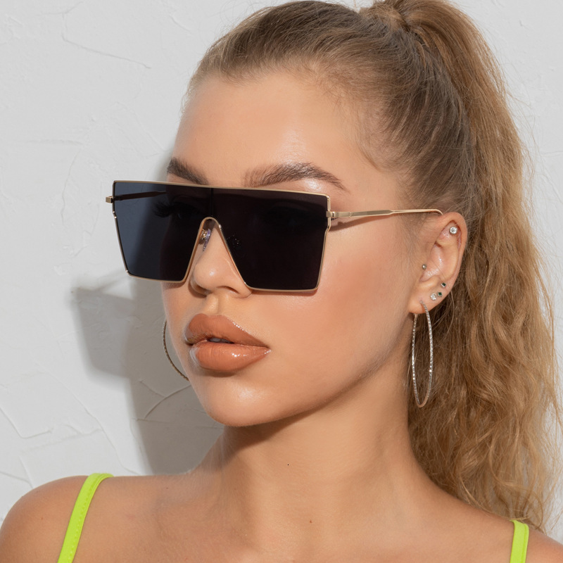 European And American Fashion Large Frame Square Women Trendy One-Piece Metal For Men Ins Style Sunglasses Laotie