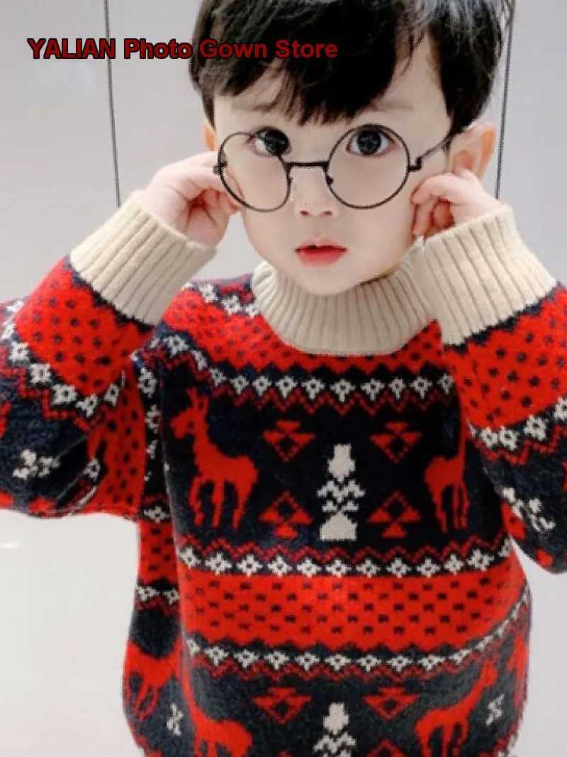 Children Thickened Pullover Pullover Boys Christmas Knit Sweater New Year Baby Line Sweater Kids C260921