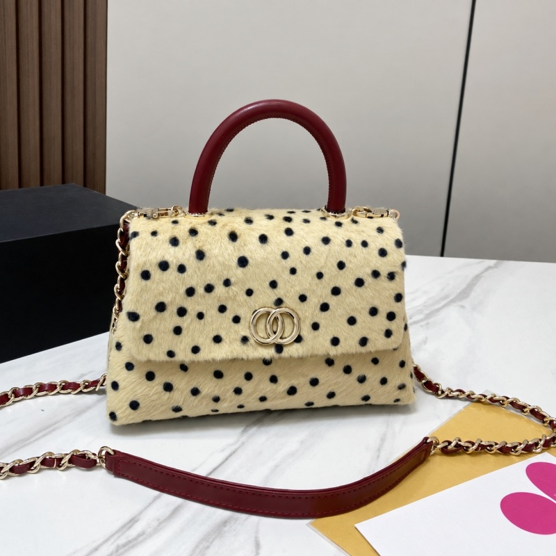 Designer Shoulder Bag for Women Leopard Print Handbag Polka Dot Top Handle Tote Bag Fluffy Crossbody Bag Chain Strap Fashion Purse