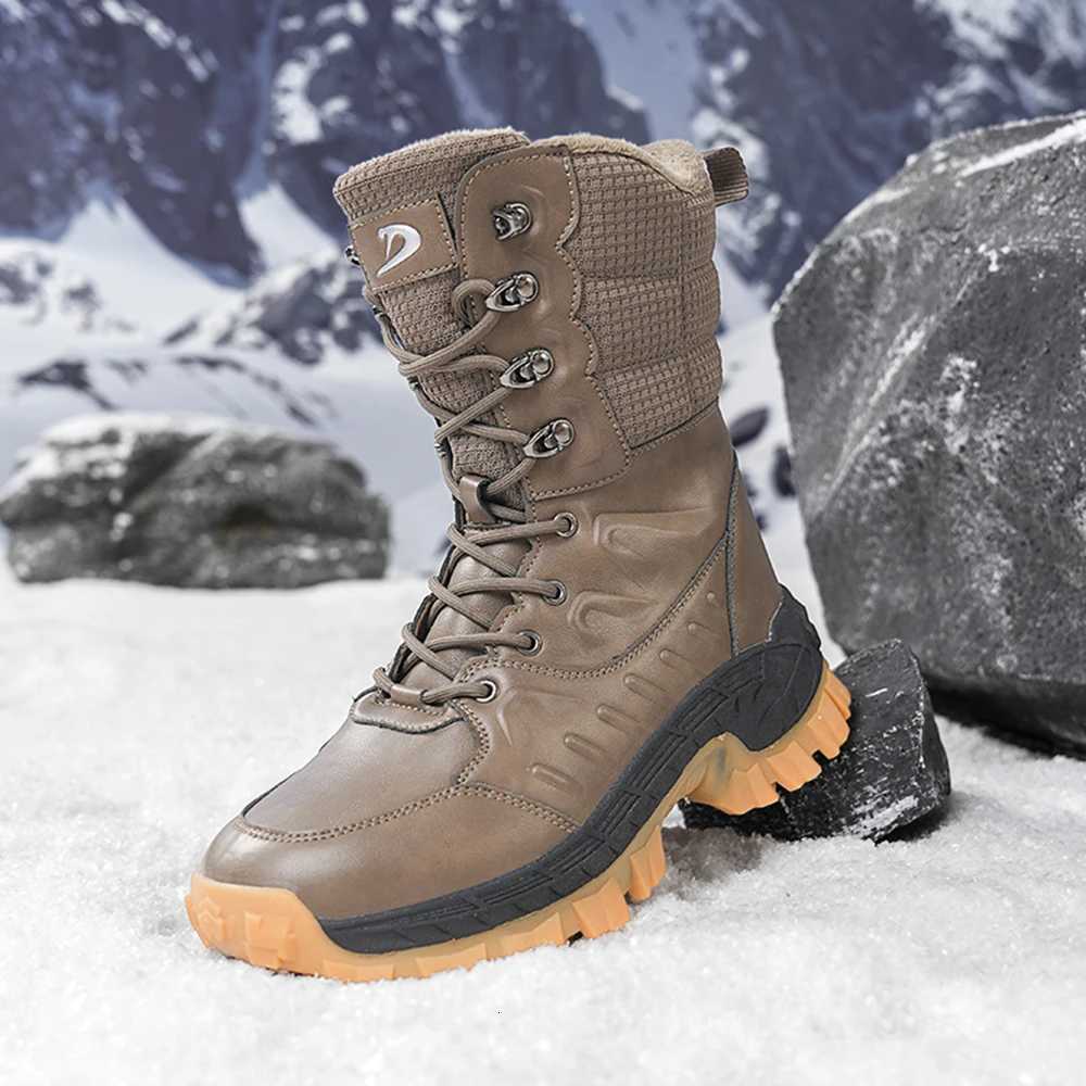 Designer Waterproof Boots Winter Men's Snow Boots Anti-Slip Warm Fur Lined High-Top Outdoor Hiking Work Boots for Cold Weather J260922