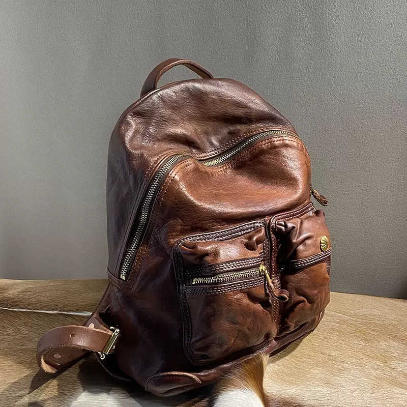 vintage PNDME Backpack high-quality Style genuine leather men's women's backpack designer handmade soft real cowhide travel schoolbag H260