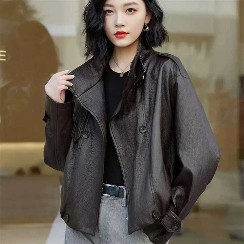 Faux Women's Leather Leather 2026 New Spring Autumn High-end Leather Jacket Women's Casual Short Motorcycle Leather Coat Ladies Korean Loo