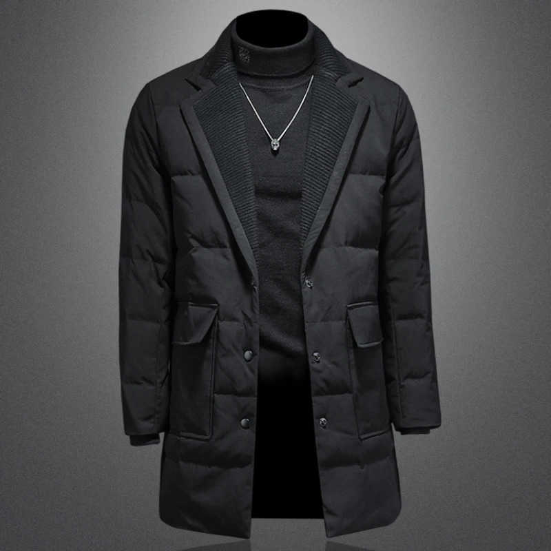 Down Parkas Minglu Medium Men's Length White Duck Down Men's Coats Luxury Solid Color Single Breasted Autumn Winter Thicken Casual Man Jac