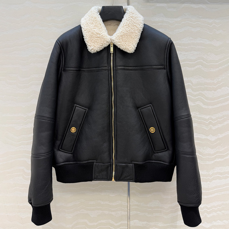 Women Black Faux Leather Bomber Jacket Fleece Collar Zip Jacket with Pocket Warm Winter Retro Outerwear for Women