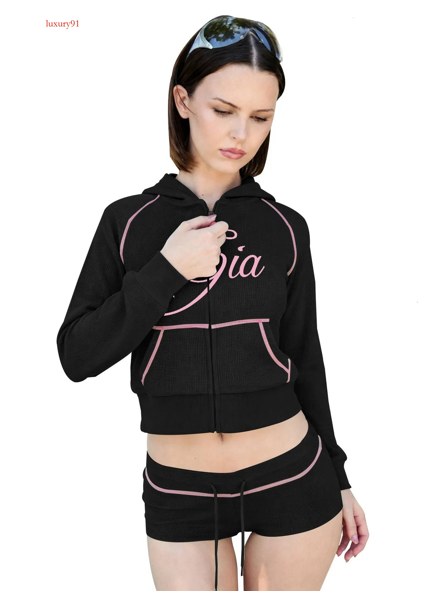 Designer Women's Tracksuit Hoodies Shorts Sets Fashion I Am Gia Letter Print Hooded Zip Up Hoodie Shorts 2 Piece Set Low Waist Yoga Suit