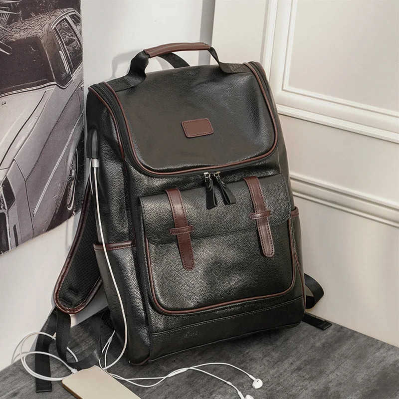 Men's Backpack Fashion Style Backpack Soft Leather Backpack for Men Multi-pocket Travel Backpacks Male Student Backpack Schoolbags H260922