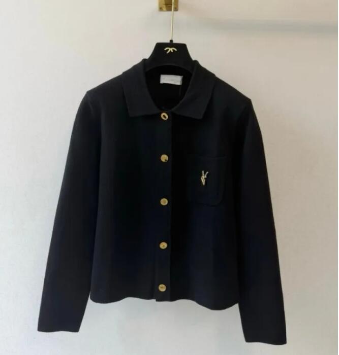 Women's Designer Sweaters Luxury Black Cardigan Embroidered Lady Polo Neck Casual Autumn Women Fashion Saint Knitted Coat