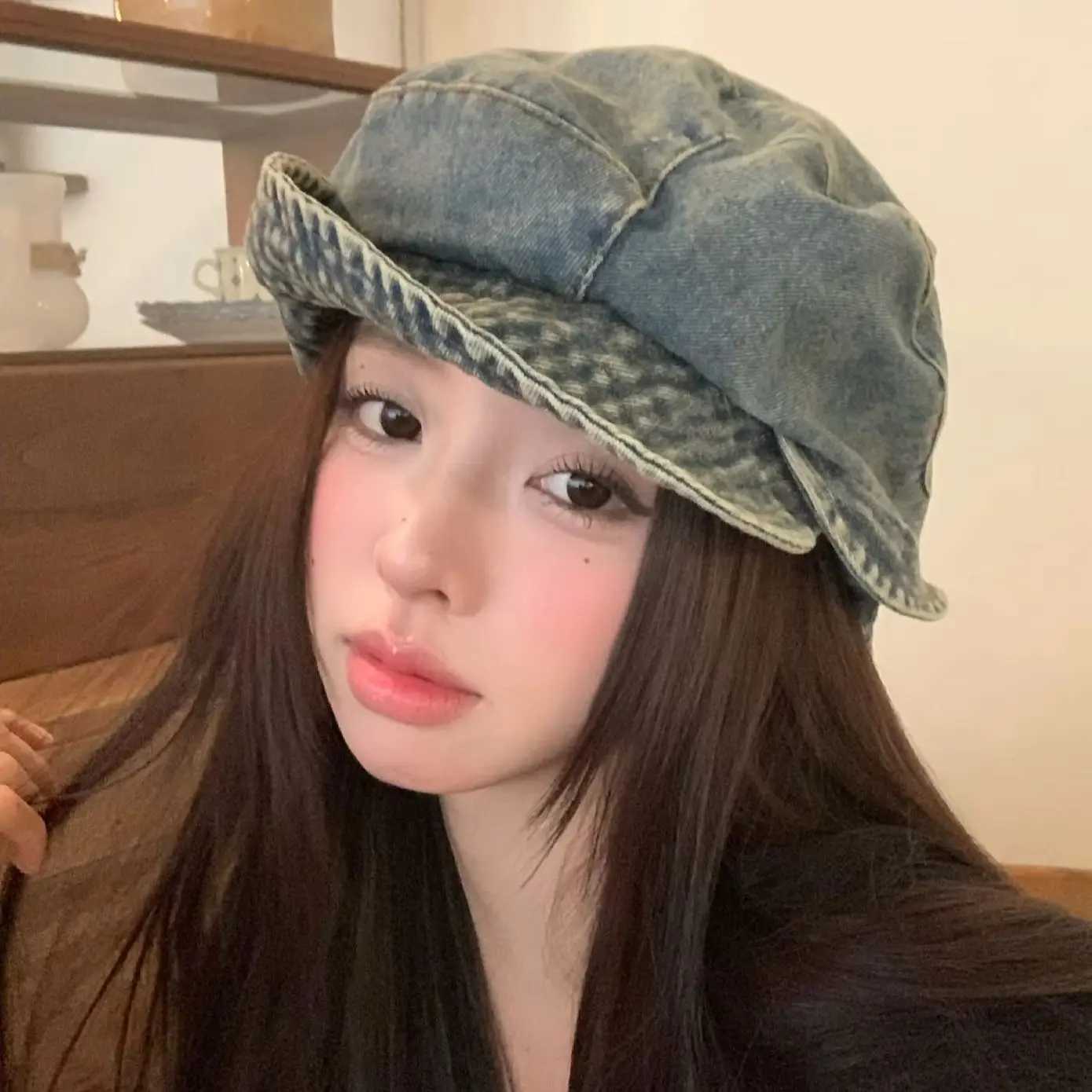 Women's Vintage Solid-Color Denim Berets Hat Versatile Simple Slimming Windproof Soft Fisherman's Hat N260918