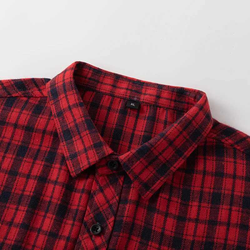 Casual Shirts Men Shirt Men's Plaid Flannel Casual Long Sleeve Red Checkered Loose Mens Slim Shirt Oversized Office Business Male Soft Male Shi