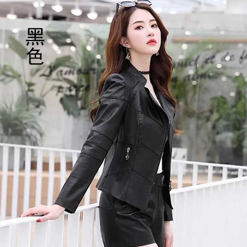 Faux Women's Leather Leather Hhigh-end Female Long Sleeves PU Leather Jacket Autumn Women Faux Leather Coat 2025 Ladies Solid Color Short Leath