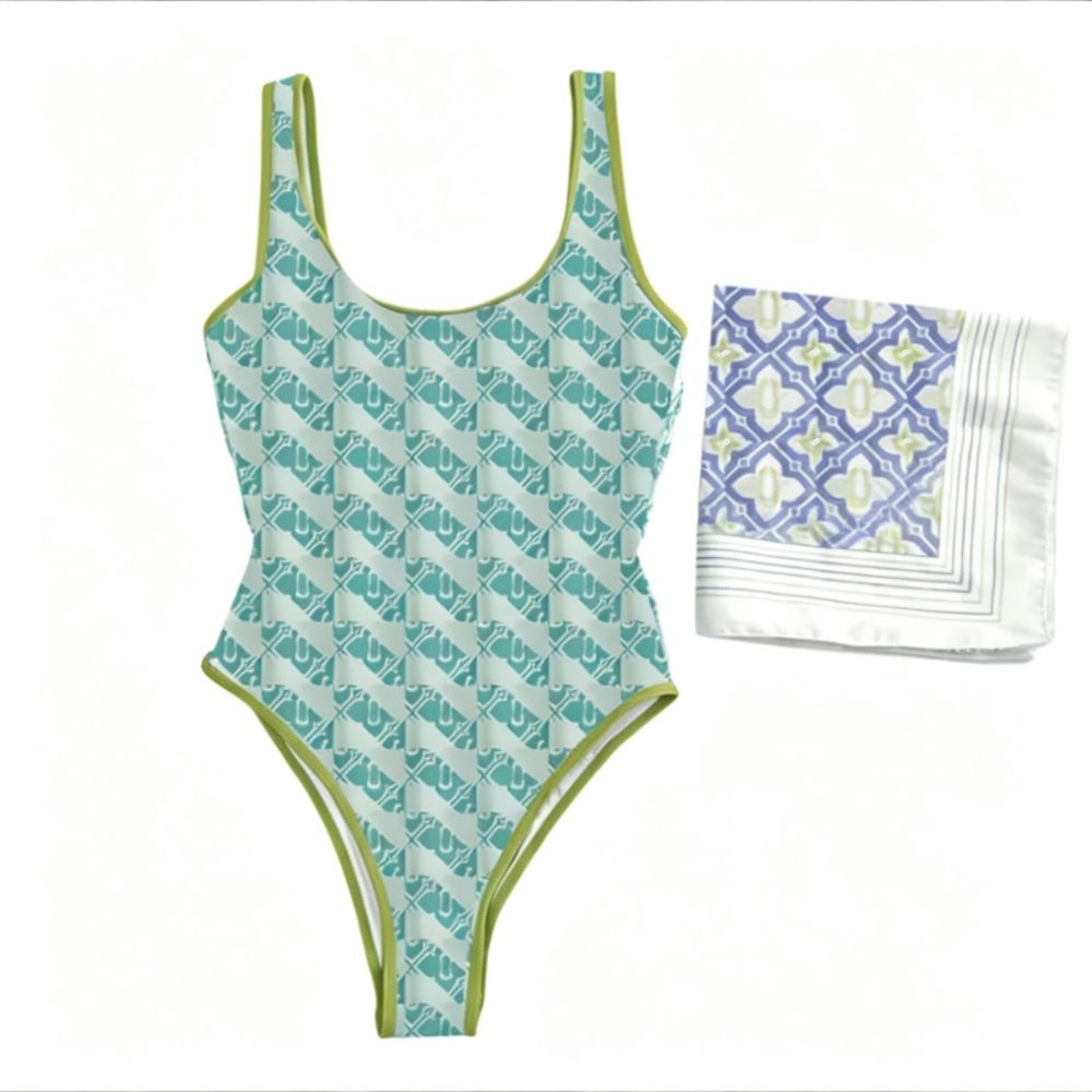 Luxury Designer Women's One Piece Swimsuit Color Block with Cover Up Skirt Beach Swimwear Set New Summer Vacation Bathing Suit