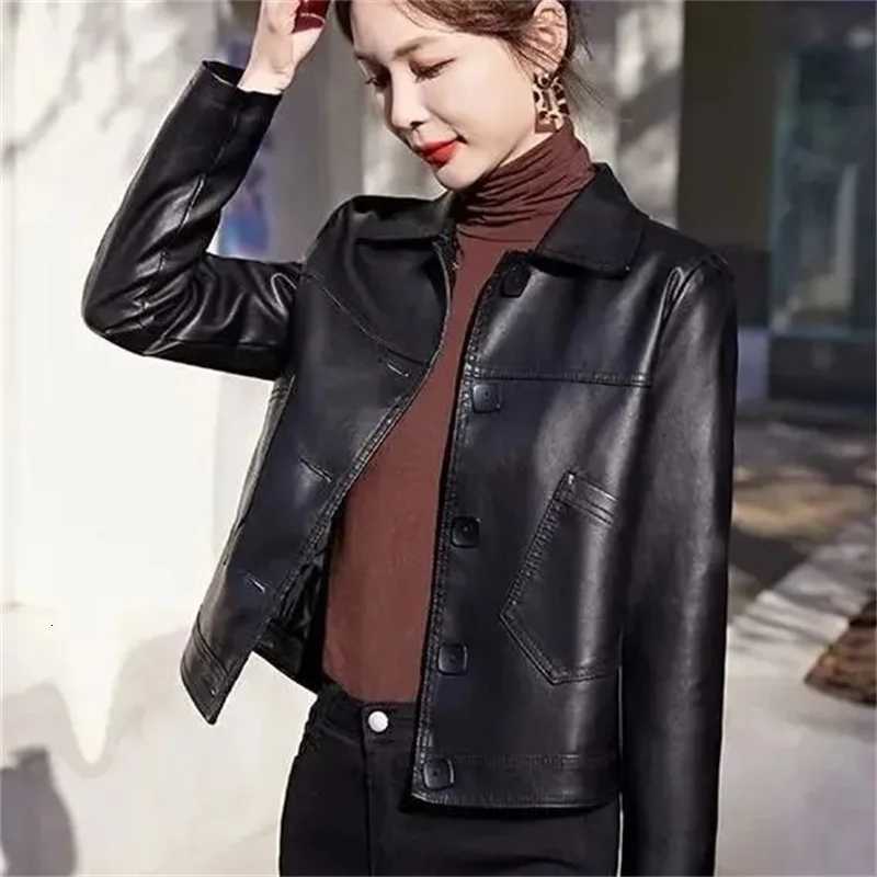Style New Western Spring and Autumn Short Leather Jacket Women's Lapel Womens Casual Jacket Fashionable Leather Jacket Versatile C260921