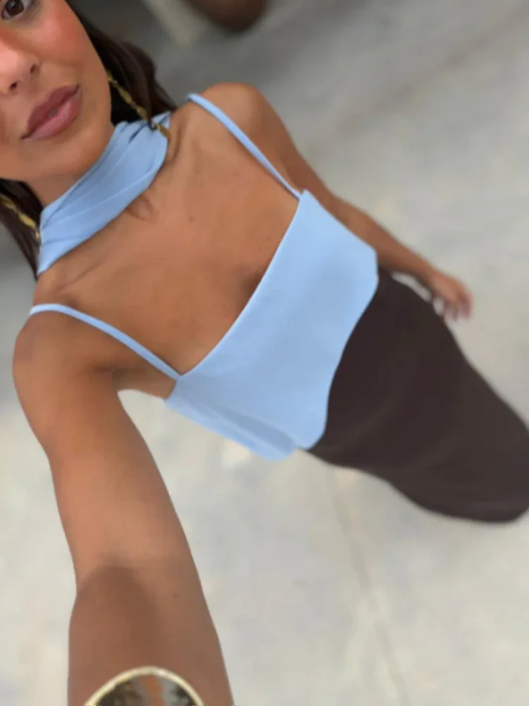 Fashion Contrasting Sling Dress Women Square Neck Sleeveless High Waist Slim Maxi Dress With Scarf 2026 Summer Lady Party Robe 260921