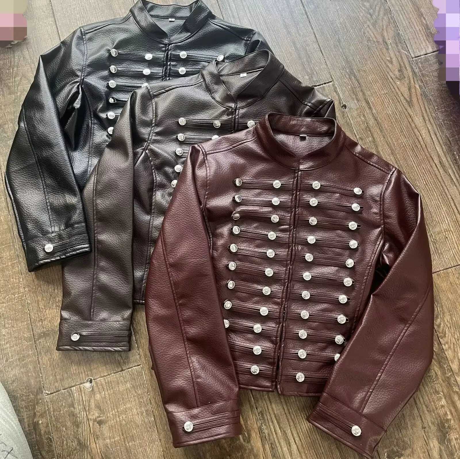 Faux Women's Leather Leather 2026 Autumn Winter Women's High Street Black Faux Leather Short Jackets Lady Retro Napoleon Buttons PU Loose